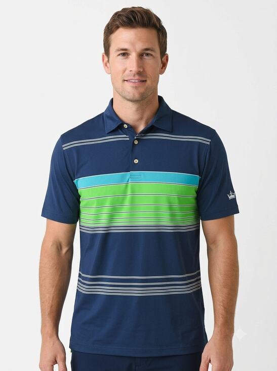 Peter Millar Other - Peter Millar Golf Polo Shirt Mens 2XL Navy Blue Striped Short Sleeve Slit Hem